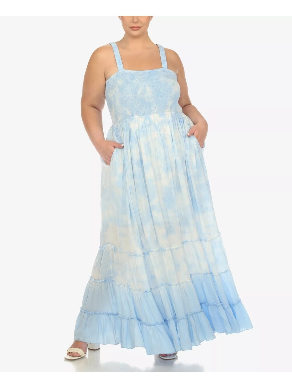 White Mark Plus Size Smocked R Blue 2X